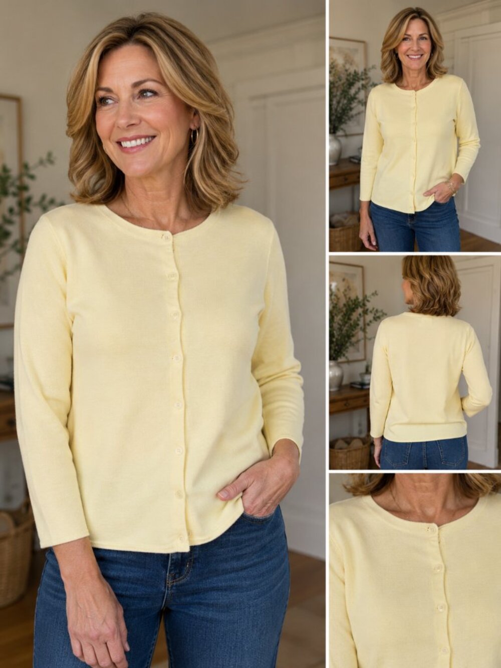 J. Jill Vintage Yellow Cardigan Sweater Women Sz M Button Front Lightweight Cott